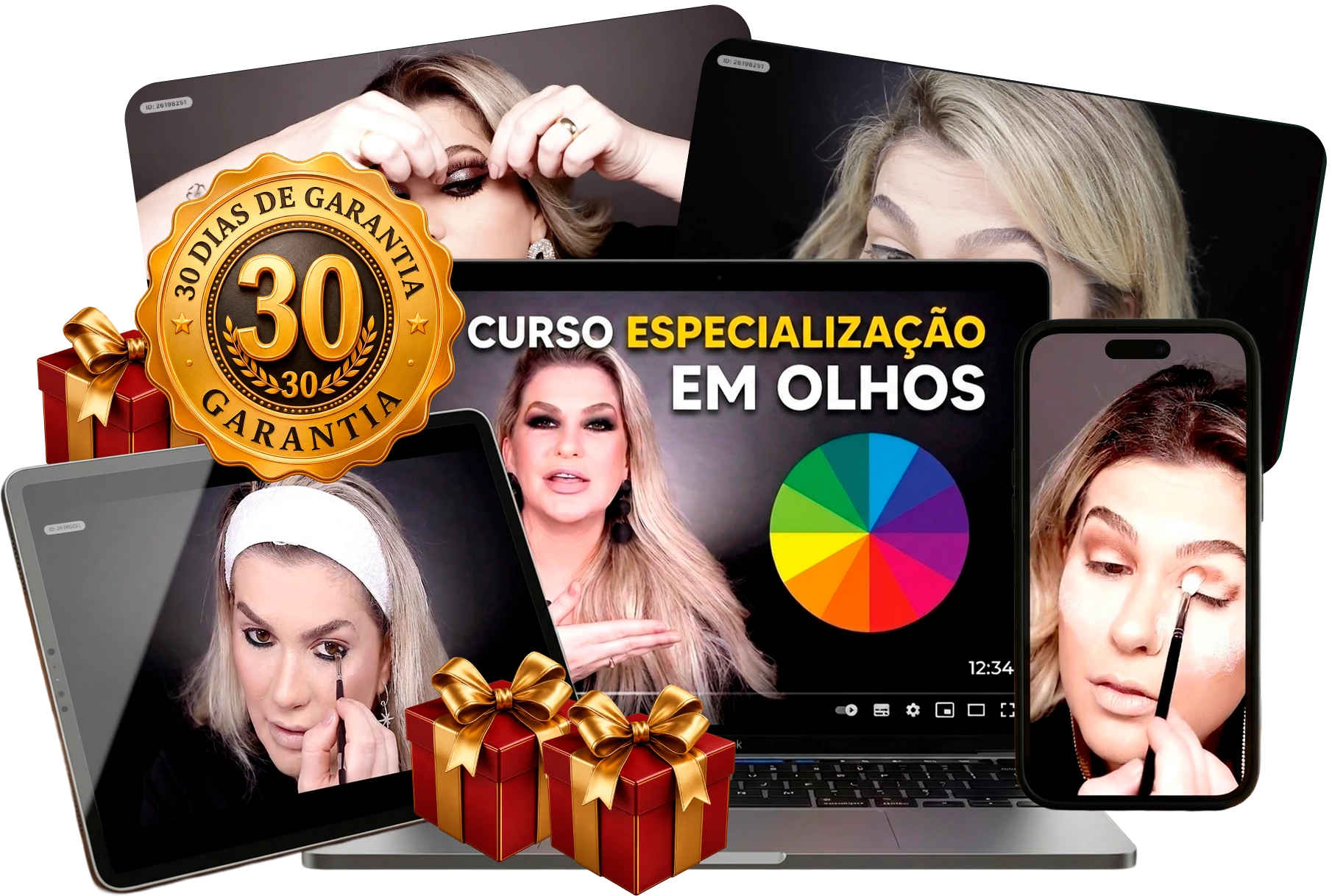 Mockup com todos os entregáveis do Curso Especialização em Olhos